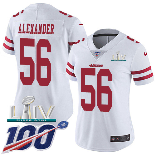 San Francisco 49ers Nike #56 Kwon Alexander White Super Bowl LIV 2020 Women Stitched NFL 100th Season Vapor Limited Jersey